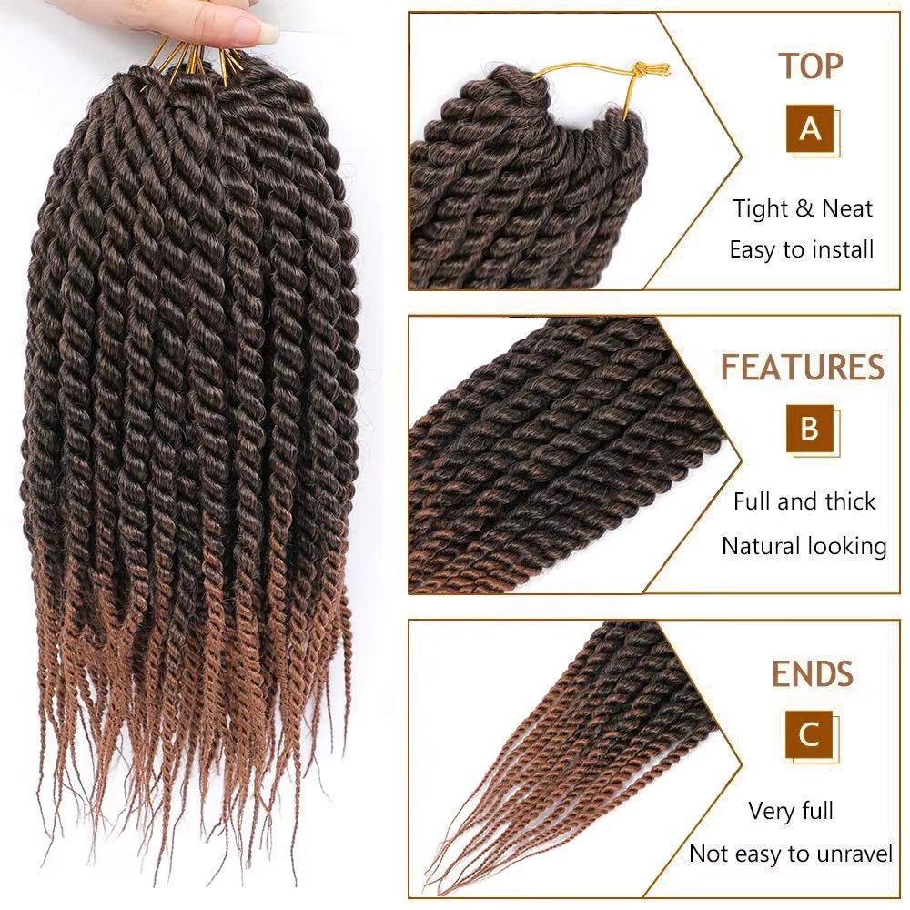 Synthetic Havana Twist Crochet Hair 12 Inch Crochet Braids Senegalese Twist Crochet Braiding Hair