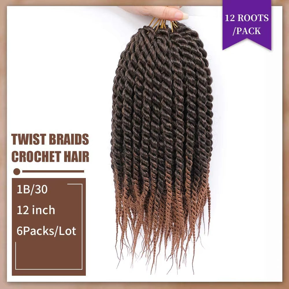 Synthetic Havana Twist Crochet Hair 12 Inch Crochet Braids Senegalese Twist Crochet Braiding Hair