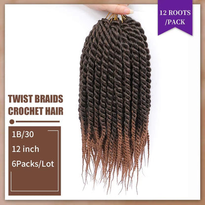 Synthetic Havana Twist Crochet Hair 12 Inch Crochet Braids Senegalese Twist Crochet Braiding Hair