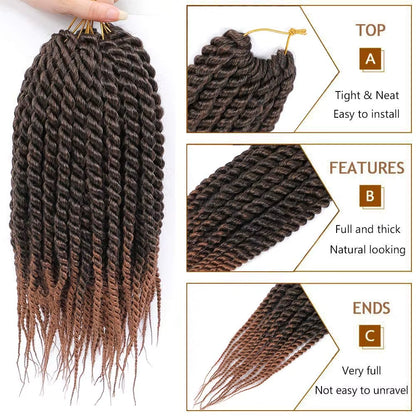 Synthetic Havana Twist Crochet Hair 12 Inch Crochet Braids Senegalese Twist Crochet Braiding Hair